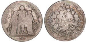 5 francs Hercule union et force - An 10 K (Bordeaux)