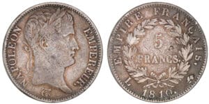 5 francs Napoléon revers empire 1810 L (Bayonne)