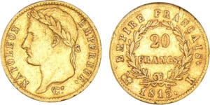 20 francs Napoléon revers empire 1813 K (Bordeaux)