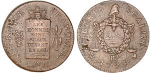 2 sols aux balances - An II - 1793 BB (Strasbourg)