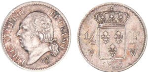 1/4 de franc Louis XVIII au buste nu 1817 W (Lille)