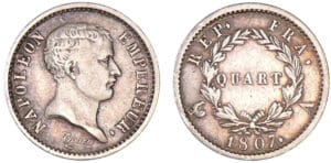 1/4 de franc Napoléon Ier tête nue - tête de nègre 1807 A (Paris)