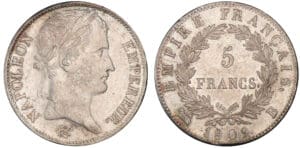 5 francs Napoléon revers empire 1809 B (Rouen)