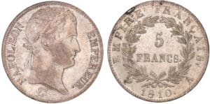 5 francs Napoléon revers empire 1810 A (Paris)