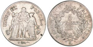 5 francs Hercule union et force - An 9 L (Bayonne)