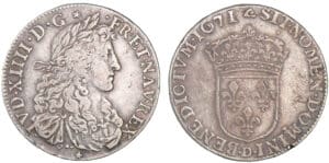 Louis XIV - Quart d'écu au buste juvénile - 1671 D (Lyon)