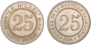 Nouvelle-Calédonie - 25 centimes société anonyme 1881 - Frappe médaille