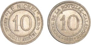 Nouvelle-Calédonie - 10 centimes société anonyme 1881 - Frappe médaille
