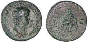 Néron - Sesterce (66, Lyon) - Rome assise
