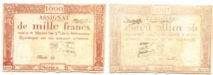 Assignat vérificateur de 1000 francs - Signé Moret - 18 nivôse, An III