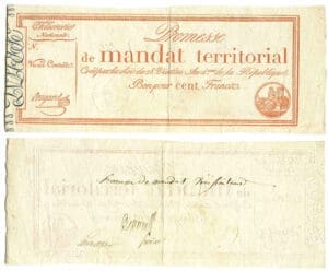 Vérificateur de la promesse de mandat territorial de 100 francs - Signé Bugarel - 28 ventôse, An IV (1796)