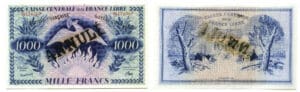 Billet de 1000 francs - Type 1943 "phénix" anglais - Caisse centrale de la France libre - Ordonnance du 2 décembre 1941