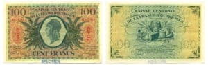 Billet de 100 francs - Type 1943 anglais - Caisse centrale de la France d'Outre-Mer - Emis le 26 septembre 1946 - Spécimen