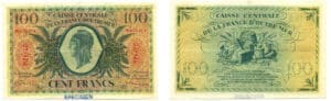 Billet de 100 francs - Type 1943 anglais - Caisse centrale de la France d'Outre-Mer - Emis le 26 septembre 1946 - Spécimen