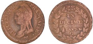 1 décime Dupré - grand module - An 9 G (Genève)