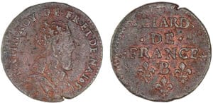 Louis XIV - Liard au buste juvénile - 1657 B (Rouen)