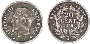 20 centimes Napoléon III tête nue 1858 A (Paris)