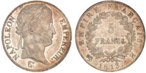 5 francs Napoléon revers empire 1813 H (La Rochelle)