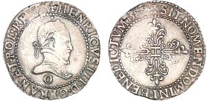 Henri III - Demi-franc au col plat - 1587 O (Riom)