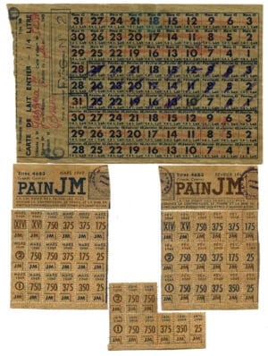 Lot de tickets de rationnement 1943 / 1949