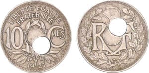 10 centimes Lindauer 1921 - Trou décalé