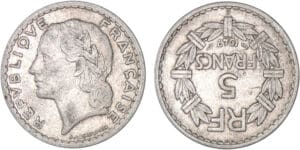 5 francs Lavrillier aluminium 1947 - Frappe médaille