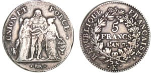 5 francs Hercule union et force - An 7 K (Bordeaux)