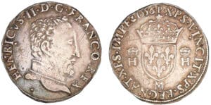 Henri II - Teston à la tête nue - 5ème type - 1556 M (Toulouse)