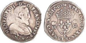 Henri II - Teston à la tête nue - 1er type - 1557 L (Bayonne)