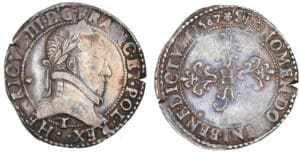 Henri III - Demi-franc au col plat - 1587 T (Nantes)