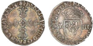 Henri IV - Huitième d'écu à la croix feuillue - 1608 L (Bayonne)