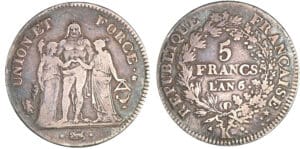 5 francs Hercule union et force - An 6/5/4 K (Bordeaux)