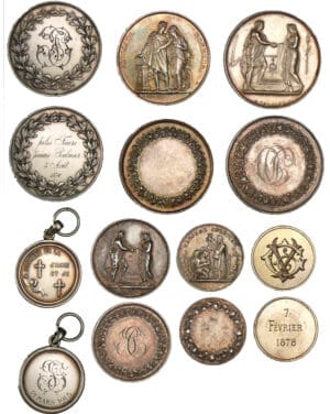 Lot de 7 médailles et jetons de mariage