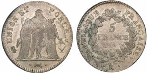 5 francs Hercule union et force - An 7 K (Bordeaux)