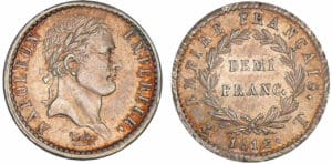 1/2 franc Napoléon revers empire 1812 T (Nantes)