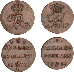 Norvège - Lot de 2 monnaies de 2 skilling 1810