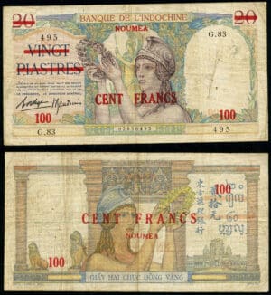 Banque d'Indochine Nouméa - 100 francs modification du 20 francs