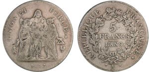 5 francs Hercule union et force - An 9 A (Paris)