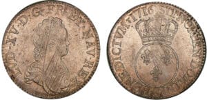 Louis XV - Ecu vertugadin - 1716 C (Caen). Trèsor de Luzarche