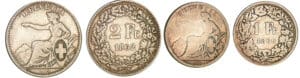 Suisse - lot - 1 franc 1860 B et 2 francs 1862 B