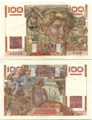 100 francs jeune paysan 2-10-1952 (alphabet Y 502)
