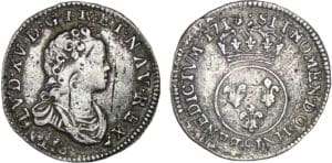 Louis XV - 1/20 écu vertugadin - 1718 sur 17 9 (Rennes)