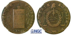 2 sols à la balance non daté (1794) - An II (Pau)