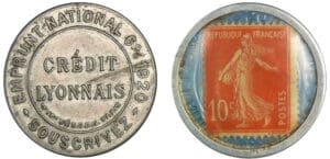 Timbre monnaie Crédit Lyonnais - 10 centimes 1920