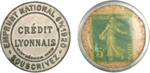Timbre monnaie Crédit Lyonnais - 5 centimes 1920