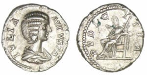 Julia Domna - Denier (211, Rome) La Pudeur