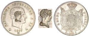Italie - Lombardie - Napoléon 1er - 5 lires 1809 M (Milan) contremarque