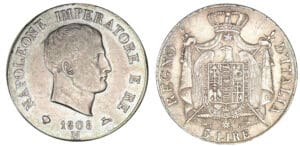 Italie - Lombardie - Napoléon 1er - 5 lires 1808 M (Milan)