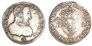 Henri II - Teston à la tête nue 1er type 1557 H (La Rochelle)