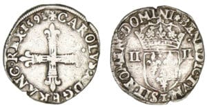 Charles X - Quart d'écu 1591 T (Nantes)